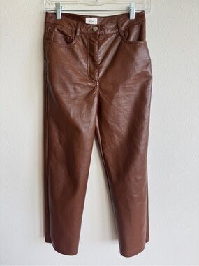 Aritzia Wilfred Cognac Vegan Leather Cropped Pants